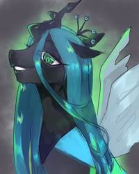 Size: 1000x1248 | Tagged: safe, artist:fyukue, imported from derpibooru, queen chrysalis, changeling, changeling queen, crown, female, jewelry, regalia, solo