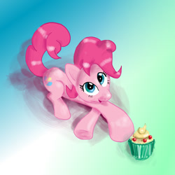 Size: 1024x1024 | Tagged: safe, artist:xbi, imported from derpibooru, pinkie pie, pony, cupcake, female, food, prone, solo