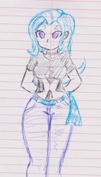 Size: 1165x2033 | Tagged: safe, artist:elgatosabio, imported from derpibooru, trixie, human, female, humanized, lined paper, sketch, solo, traditional art