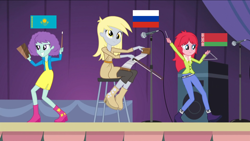 Size: 1920x1080 | Tagged: safe, edit, imported from derpibooru, blueberry pie, derpy hooves, raspberry fluff, equestria girls, belarus, eqg flag-tag meme, eurasian economic union, flag, kazakhstan, russia, the implications are horrible, the muffins, unfortunate implications