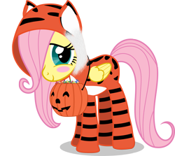 Size: 2691x2396 | Tagged: safe, artist:shutterflyeqd, imported from derpibooru, fluttershy, big cat, tiger, candy, clothes, costume, cute, female, filly, shyabetes, simple background, solo, transparent background, vector