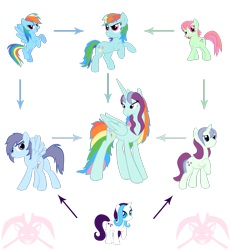 Size: 1600x1733 | Tagged: safe, artist:kpendragon, imported from derpibooru, glory, minty, rainbow dash, fusion, fusion diagram, g1, g1 to g4, g3, g3 to g4, g4, generation leap, hexafusion, simple background, transparent background