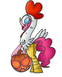 Size: 906x1132 | Tagged: safe, artist:mr. rottson, imported from derpibooru, pinkie pie, animal costume, chicken pie, chicken suit, clothes, costume, halloween, holiday, jack-o-lantern, pumpkin, solo