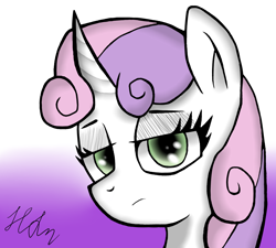Size: 1200x1080 | Tagged: safe, artist:hanzel2, imported from derpibooru, sweetie belle, female, looking at you, portrait, solo, sweetie belle is not amused, unamused