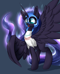 Size: 2500x3050 | Tagged: safe, artist:madacon, imported from derpibooru, nightmare moon, alicorn, pony, season 6, :p, clothes, cute, ear fluff, female, moonabetes, nightmare mlem, pure unfiltered evil, simple background, solo, spread wings, t-shirt, tongue out, troll