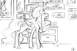 Size: 1280x853 | Tagged: safe, artist:silfoe, imported from derpibooru, princess celestia, royal sketchbook, female, grayscale, immortality blues, monochrome, solo