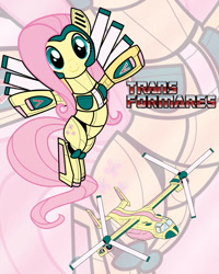 Size: 1024x1280 | Tagged: safe, artist:raptorsr, imported from derpibooru, fluttershy, pony, robot, robot pony, aircraft, crossover, female, flutterbot, solo, species swap, transformerfied, transformers, vtol