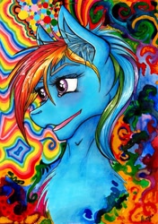 Size: 1445x2048 | Tagged: safe, artist:stirren, imported from derpibooru, rainbow dash, pegasus, pony, female, portrait, psychedelic, solo, traditional art