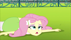 Size: 1280x720 | Tagged: safe, imported from derpibooru, screencap, fluttershy, equestria girls, friendship games, female, lying down