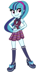 Size: 650x1228 | Tagged: safe, artist:breezyblueyt, artist:mixiepie, imported from derpibooru, sonata dusk, equestria girls, friendship games, accessory swap, bowtie, clothes, clothes swap, crystal prep academy, crystal prep academy uniform, crystal prep shadowbolts, female, high heels, school uniform, simple background, skirt, smiling, socks, solo, transparent background, when she smiles