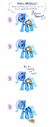 Size: 789x2005 | Tagged: safe, artist:rainiitan, imported from derpibooru, trixie, twilight sparkle, pony, unicorn, 4koma, comic, cute, diatrixes, female, magic, mare, peanut butter crackers, photo, princess, solo