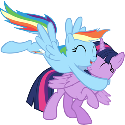 Size: 10672x10687 | Tagged: safe, artist:sagegami, imported from derpibooru, rainbow dash, twilight sparkle, alicorn, pony, magical mystery cure, absurd resolution, cute, duo, female, hug, mare, simple background, transparent background, twilight sparkle (alicorn), vector