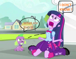 Size: 980x766 | Tagged: safe, artist:theanimefanz, imported from derpibooru, screencap, spike, twilight sparkle, dog, equestria girls, exploitable meme, image macro, meme, slowpoke, spike the dog, text, twiscream, what are thoooose