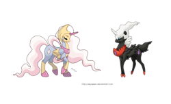 Size: 3900x2370 | Tagged: safe, artist:almairis, imported from derpibooru, cresselia, darkrai, colored hooves, crossover, duo, female, long mane, male, mare, pokémon, ponified, ponymon, simple background, stallion, transparent background