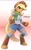 Size: 1228x2008 | Tagged: safe, artist:stardep, imported from derpibooru, applejack, anthro, clothes, female, fighting stance, fingerless gloves, gloves, ponytail, smirk, solo