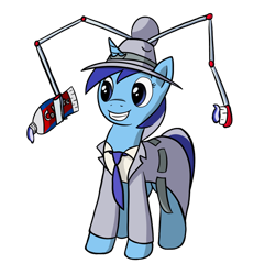 Size: 1138x1140 | Tagged: safe, artist:redquoz, imported from derpibooru, minuette, pony, unicorn, clothes, female, hat, inspector brushie, inspector gadget, mare, parody, smiling, solo, toothpaste