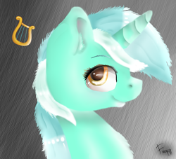 Size: 1100x1000 | Tagged: safe, artist:digicat10, imported from derpibooru, lyra heartstrings, pony, unicorn, bust, cutie mark, female, mare, portrait, profile, signature, smiling, solo