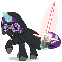 Size: 1920x1920 | Tagged: safe, artist:mrflabbergasted, imported from derpibooru, starlight glimmer, cloak, clothes, crossguard lightsaber, crossover, female, knights of ren, kylo ren, lightsaber, mask, sithlight glimmer, solo, star wars, star wars: the force awakens, star wars: the last jedi, weapon