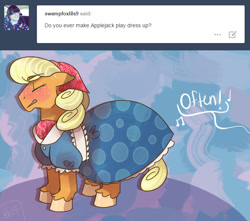 Size: 650x575 | Tagged: safe, artist:twilidramon, imported from derpibooru, applejack, ask, ask-rarijack, clothes, dress, tumblr