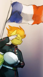 Size: 729x1300 | Tagged: safe, artist:foxinshadow, imported from derpibooru, spitfire, anthro, clothes, dress blues, eyes closed, female, flag, france, marines, never forget, paris, salute, solo, stand with paris, uniform, usmc