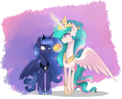 Size: 2343x1901 | Tagged: safe, artist:jankrys00, imported from derpibooru, princess celestia, princess luna, alicorn, pony, cake, cakelestia, duo, eating, food, levitation, magic, spread wings, telekinesis