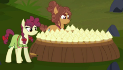 Size: 1416x807 | Tagged: safe, imported from derpibooru, screencap, hilly hooffield, trowel hooffield, pony, the hooffields and mccolts, cupcake, food, hooffield family