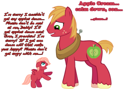 Size: 2561x1847 | Tagged: safe, artist:ludiculouspegasus, imported from derpibooru, big macintosh, oc, oc:apple cream, earth pony, pony, father and son, male, offspring, parent:big macintosh, parent:fluttershy, parents:fluttermac, simple background, stallion, transparent background