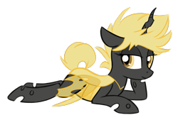 Size: 1675x1134 | Tagged: safe, artist:kellythedrawinguni, imported from derpibooru, oc, oc only, changeling, female, prone, simple background, solo, transparent background, vector, yellow changeling