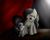 Size: 1000x800 | Tagged: safe, artist:marylinnblack, imported from derpibooru, octavia melody, oc, oc:capriccio melody, alternate hairstyle, bow (instrument), cute, duo, earring, mouth hold, piercing, sisters, younger