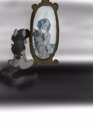 Size: 2496x3360 | Tagged: safe, artist:marylinnblack, imported from derpibooru, octavia melody, vinyl scratch, crying, eyes closed, feels, female, lesbian, messy mane, mirror, sad, scratchtavia, shipping, story included