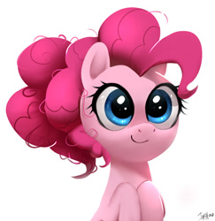 Size: 1200x1237 | Tagged: safe, artist:imalou, imported from derpibooru, pinkie pie, alternate hairstyle, bust, c:, cute, diapinkes, female, messy mane, ponk, ponytail, portrait, smiling, solo