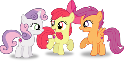 Size: 10005x4943 | Tagged: safe, artist:8-notes, imported from derpibooru, apple bloom, scootaloo, sweetie belle, pony, crusaders of the lost mark, .svg available, absurd resolution, adorabloom, backwards cutie mark, cute, cutealoo, cutie mark, cutie mark crusaders, diasweetes, happy, inkscape, it happened, open mouth, ponyscape, raised hoof, simple background, smiling, the cmc's cutie marks, transparent background, trio, vector