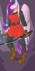 Size: 500x1000 | Tagged: safe, artist:wookylee, imported from derpibooru, princess cadance, alicorn, anthro, plantigrade anthro, cadence (crypt of the necrodancer), crypt of the necrodancer, female, pun, solo, sword, visual pun, weapon