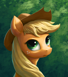 Size: 791x900 | Tagged: safe, artist:maggwai, imported from derpibooru, applejack, earth pony, pony, applejack's hat, cowboy hat, female, hat, portrait, solo