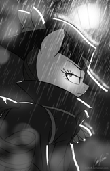 Size: 3300x5100 | Tagged: safe, artist:ceehoff, imported from derpibooru, rarity, rarity investigates, detective rarity, female, grayscale, lamp, monochrome, solo