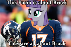 Size: 844x556 | Tagged: safe, imported from derpibooru, maud pie, american football, brock osweiler, denver broncos, image macro, meme, nfl, pun