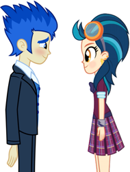 Size: 387x510 | Tagged: safe, artist:cencerberon, imported from derpibooru, flash sentry, indigo zap, equestria girls, equestria girls (movie), friendship games, blushing, brad, clothes, crystal prep academy uniform, exploitable meme, female, goggles, looking at each other, male, meme, school uniform, shipping, show accurate, straight, waifu thief, zapsentry