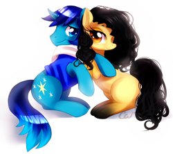 Size: 1024x909 | Tagged: safe, artist:si1vr, imported from derpibooru, oc, oc only, oc:light shine, oc:terra, earth pony, pony, unicorn, commission, female, male, mare, nuzzling, shipping, stallion, terright