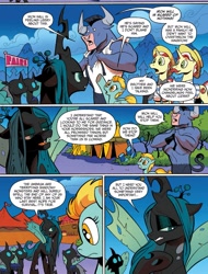 Size: 1377x1808 | Tagged: safe, artist:andypriceart, idw, imported from derpibooru, flam, flim, iron will, lightning dust, queen chrysalis, changeling, changeling queen, minotaur, pegasus, pony, unicorn, siege of the crystal empire, spoiler:comic, spoiler:comic36, comic, female, male, mare, nose piercing, nose ring, official comic, piercing, septum piercing, stallion