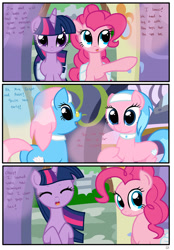 Size: 1741x2500 | Tagged: safe, artist:pyruvate, imported from derpibooru, aloe, lotus blossom, pinkie pie, twilight sparkle, comic:the usual, comic, dialogue, spa