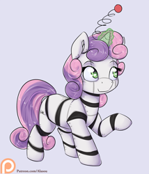 Size: 1050x1225 | Tagged: safe, artist:alasou, imported from derpibooru, sweetie belle, pony, robot, robot pony, unicorn, antennae, cute, diasweetes, female, filly, foal, glowing horn, hooves, horn, magic, patreon, patreon logo, raised hoof, signature, simple background, smiling, solo, sweetie bot