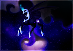 Size: 1700x1200 | Tagged: safe, artist:lou1911, imported from derpibooru, nightmare moon, female, flying, magic, solo, stars