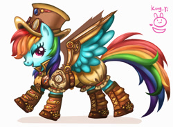 Size: 900x664 | Tagged: safe, artist:kongyi, imported from derpibooru, rainbow dash, boots, clock, female, hat, solo, steampunk, top hat