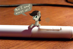 Size: 1770x1180 | Tagged: safe, artist:marsminer, imported from derpibooru, oc, oc only, oc:keith, pony, dialogue, irl, micro, photo, ponies in real life, small, tiny, tiny ponies