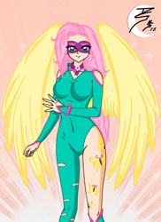 Size: 600x825 | Tagged: safe, artist:seiroth, imported from derpibooru, fluttershy, saddle rager, human, power ponies (episode), female, humanized, power ponies, solo, winged humanization, wings