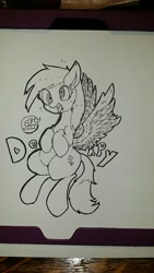 Size: 720x1280 | Tagged: safe, artist:doubt, imported from derpibooru, derpy hooves, pegasus, pony, female, mare, monochrome, solo, traditional art