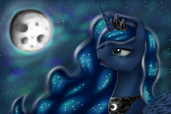 Size: 3000x2000 | Tagged: safe, artist:studentlaure, imported from derpibooru, princess luna, crown, crying, female, full moon, night, redraw, sad, solo