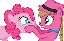 Size: 1024x656 | Tagged: safe, imported from derpibooru, pinkie pie, oc, freckles, hat, necklace, ponytail, squishy cheeks