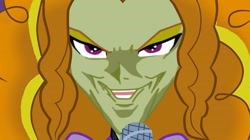 Size: 720x402 | Tagged: safe, edit, edited screencap, imported from derpibooru, screencap, adagio dazzle, equestria girls, rainbow rocks, 1000 hours in ms paint, joey wheeler's creepy chin, looking at you, microphone, ms paint, nightmare fuel, oye que rico, welcome to the show, yu-gi-oh!