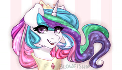 Size: 2400x1380 | Tagged: safe, artist:blowfishartist, imported from derpibooru, princess celestia, female, portrait, smiling, solo